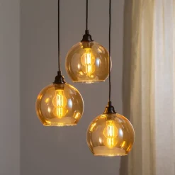 Hanglamp goud 021 3-lamps rondel glas Ø20cm