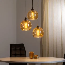 Hanglamp goud 021 3-lamps rondel glas Ø20cm