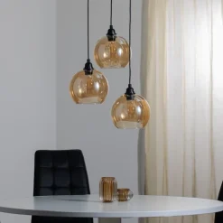 Hanglamp goud 021 3-lamps rondel glas Ø20cm