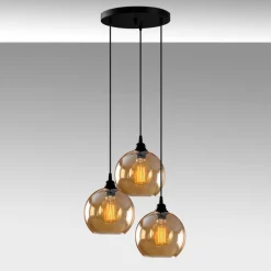 Hanglamp goud 021 3-lamps rondel glas Ø20cm