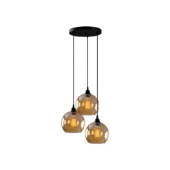 Hanglamp goud 021 3-lamps rondel glas Ø20cm