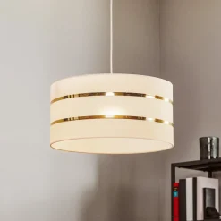 Hanglamp Helen textiel kap wit-goud Ø 40 cm