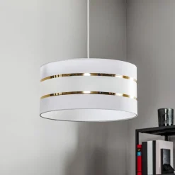 Hanglamp Helen textiel kap wit-goud Ø 40 cm