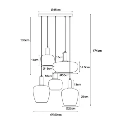 Hanglamp Ilona, glas, meerkleurig, Ø 45 cm, 5-lamps