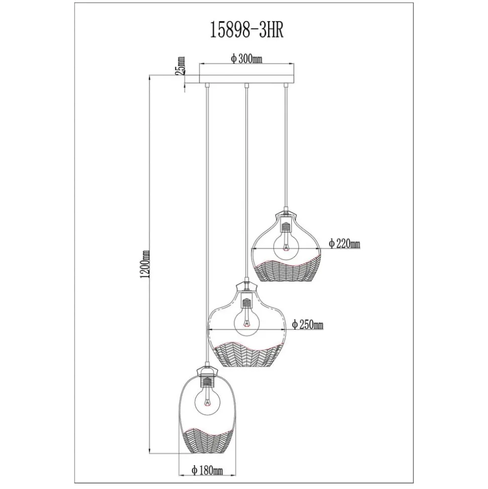 Hanglamp Jessica, Ø 45 cm, kleurrijk, 3-lamps, glas