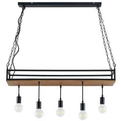 Hanglamp Kirista, 5-lamps, zwart, hout, 100 cm