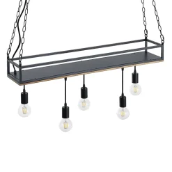 Hanglamp Kirista, 5-lamps, zwart, hout, 100 cm