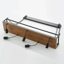 Hanglamp Kirista, 5-lamps, zwart, hout, 100 cm