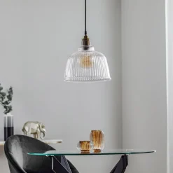 Hanglamp Leana, glas helder, 1-lamp, oud messing