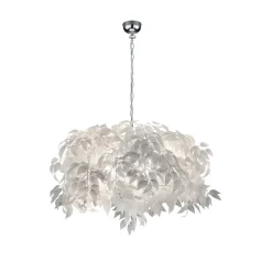 Hanglamp Leavy, chroom/wit, Ø 70 cm, kunststof