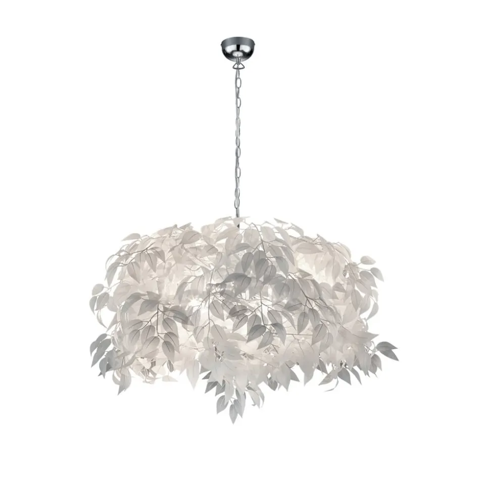 Hanglamp Leavy, chroom/wit, Ø 70 cm, kunststof