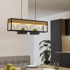 Hanglamp Libertad 1, lengte 76 cm, zwart/hout, 3-lamps.