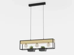 Hanglamp Libertad 1, lengte 76 cm, zwart/hout, 3-lamps.