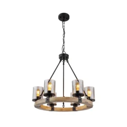 Hanglamp Lila met houten ring, rond, 6-lamps