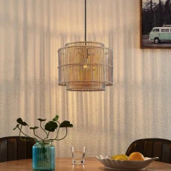 Hanglamp Lindby Bridga, Ø 35 cm, zwart, bamboe