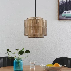Hanglamp Lindby Bridga, Ø 35 cm, zwart, bamboe