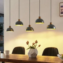 Hanglamp Lindby Durbis, 149 cm, zwart, 5-lamps, hout