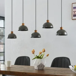 Hanglamp Lindby Durbis, 149 cm, zwart, 5-lamps, hout