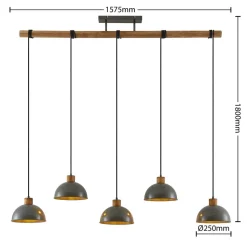 Hanglamp Lindby Durbis, 149 cm, zwart, 5-lamps, hout