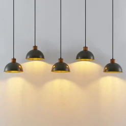 Hanglamp Lindby Durbis, 149 cm, zwart, 5-lamps, hout