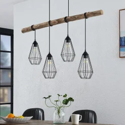 Hanglamp Lindby Eldarion, 116 cm, 4-lamps, hout, E27