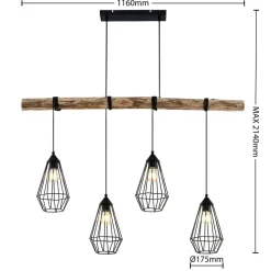 Hanglamp Lindby Eldarion, 116 cm, 4-lamps, hout, E27