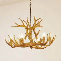 Hanglamp Lindby Fibi, bruin, gewei, 6-lamps E14