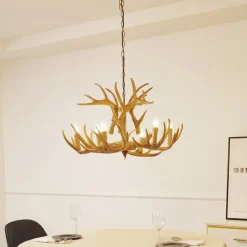 Hanglamp Lindby Fibi, bruin, gewei, 6-lamps E14