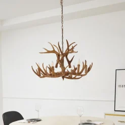 Hanglamp Lindby Fibi, bruin, gewei, 6-lamps E14