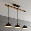Hanglamp Lindby Holgar, grijs, 3-lamps, hout, metaal, E27