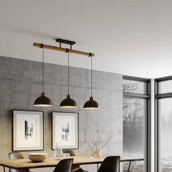 Hanglamp Lindby Holgar, grijs, 3-lamps, hout, metaal, E27