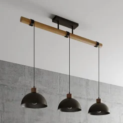 Hanglamp Lindby Holgar, grijs, 3-lamps, hout, metaal, E27