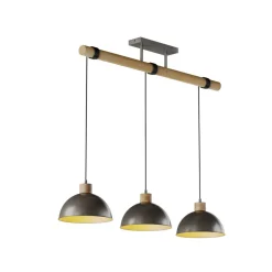 Hanglamp Lindby Holgar, grijs, 3-lamps, hout, metaal, E27