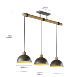 Hanglamp Lindby Holgar, grijs, 3-lamps, hout, metaal, E27