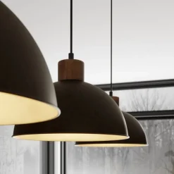 Hanglamp Lindby Holgar, grijs, 3-lamps, hout, metaal, E27