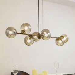 Hanglamp Lindby Isamer, rookgrijs, 130 cm, bol