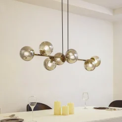 Hanglamp Lindby Isamer, rookgrijs, 130 cm, bol