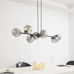 Hanglamp Lindby Isamer, rookgrijs, 130 cm, bol