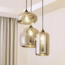 Hanglamp Lindby Marla, rond, glas, rookgrijs, 50 cm