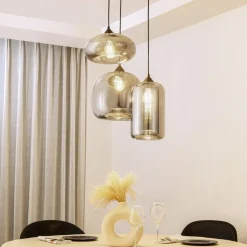 Hanglamp Lindby Marla, rond, glas, rookgrijs, 50 cm