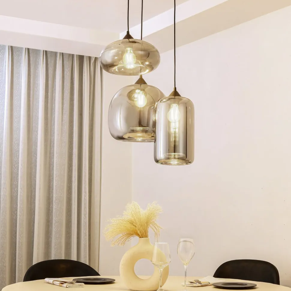 Hanglamp Lindby Marla, rond, glas, rookgrijs, 50 cm