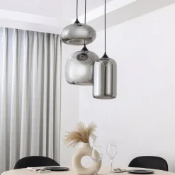 Hanglamp Lindby Marla, rond, glas, rookgrijs, 50 cm