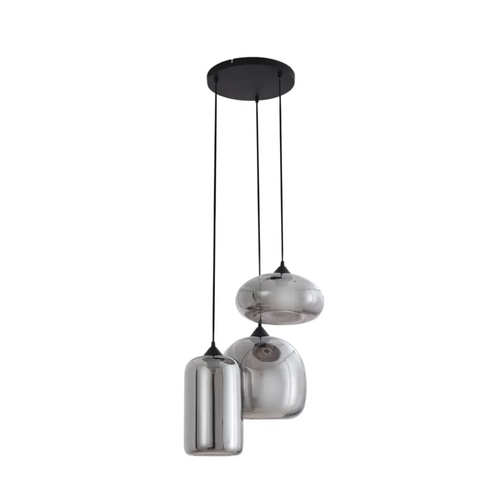 Hanglamp Lindby Marla, rond, glas, rookgrijs, 50 cm