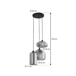 Hanglamp Lindby Marla, rond, glas, rookgrijs, 50 cm
