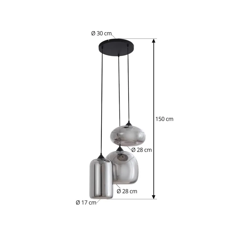 Hanglamp Lindby Marla, rond, glas, rookgrijs, 50 cm