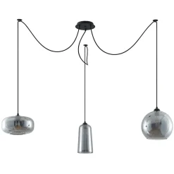 Hanglamp Lucande Zyli, 3-lamps, rookgrijs, glas