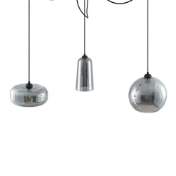Hanglamp Lucande Zyli, 3-lamps, rookgrijs, glas