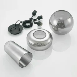Hanglamp Lucande Zyli, 3-lamps, rookgrijs, glas