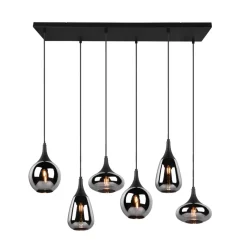 Hanglamp LUMINA, 6-lamps, zwart/chroom, glas