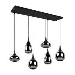 Hanglamp LUMINA, 6-lamps, zwart/chroom, glas